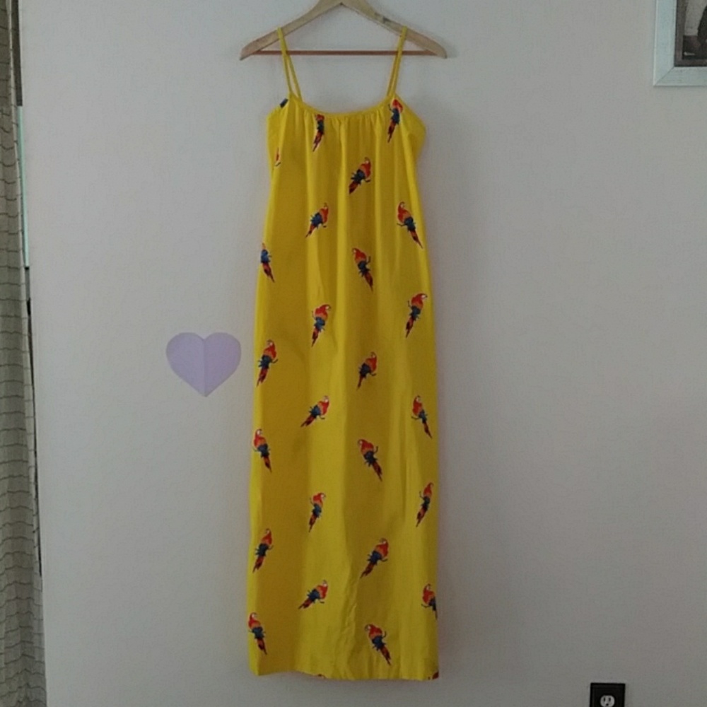 Vintage Parrot Maxi Cotton dress with pockets